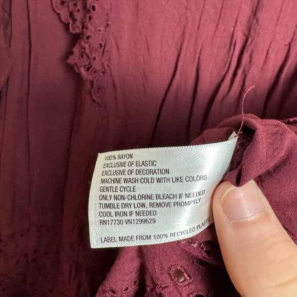 Knox Rose Burgundy Eyelet Lace Long Sleeve Top XL G3 - Picture 4 of 8